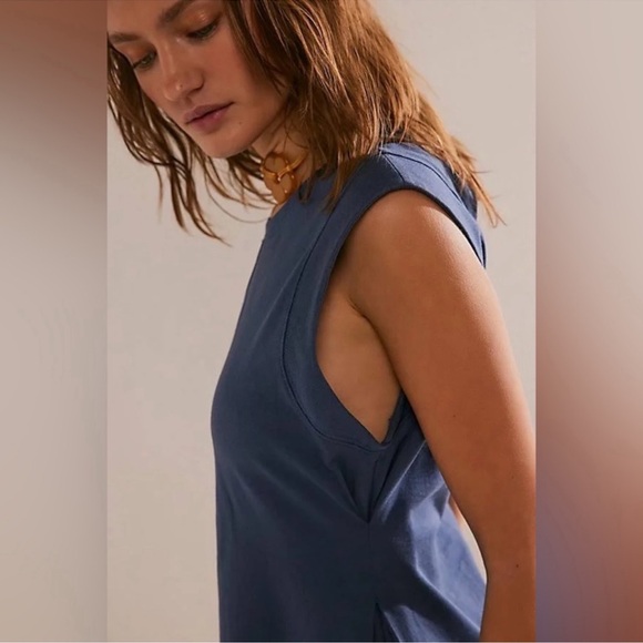 NWOT FREE PEOPLE FP BEACH Exposed Back Dress XS 💯 COTTON SIMONE MAJOLICA BLUE - Picture 4 of 5